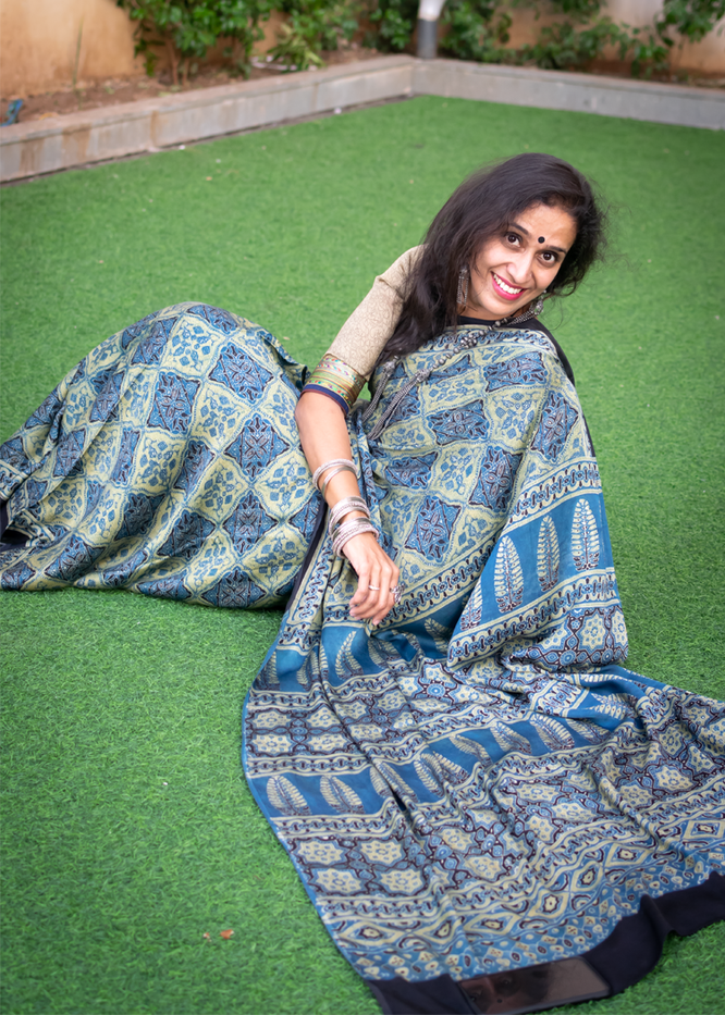 Ajrakh Saree on Modal Silk (Pre-Order) - Cherriscope