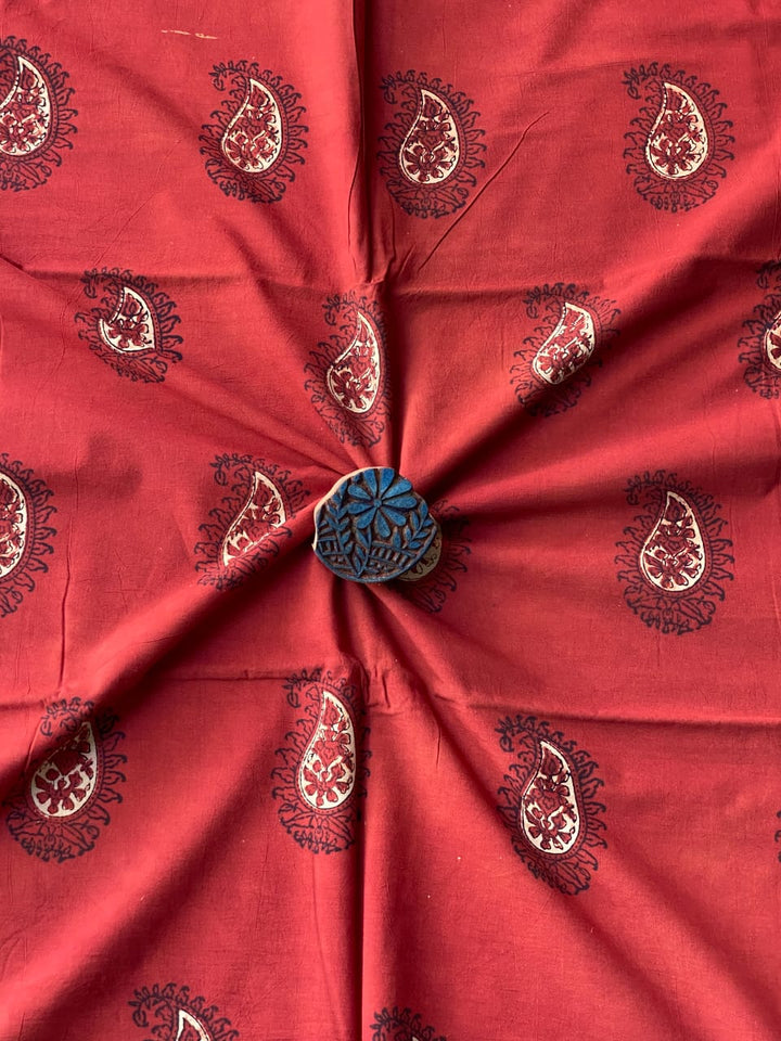 Pure cotton mul Ajrakh handblock printed fabrics - Cherriscope