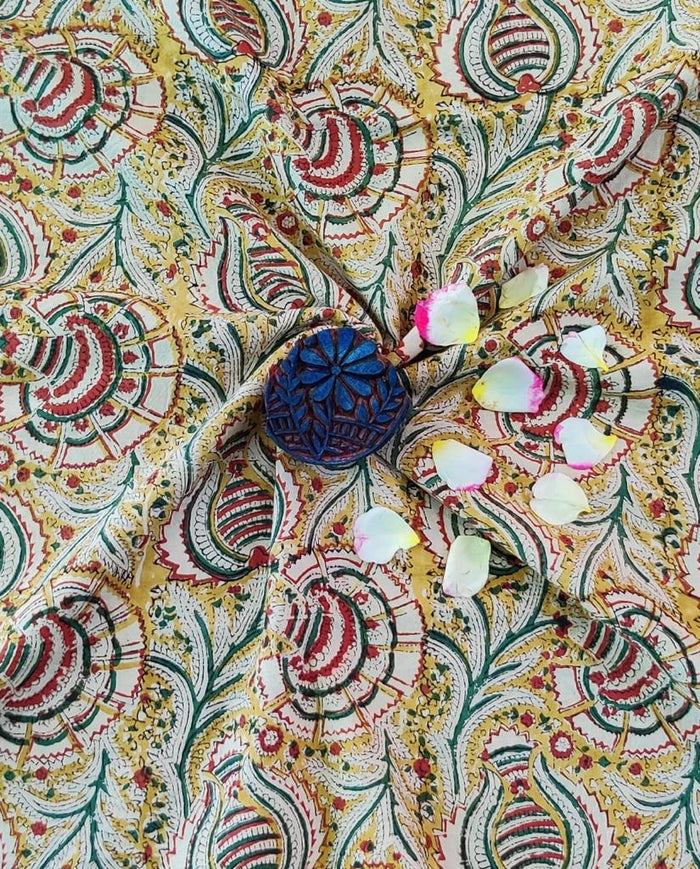 Pure cotton mul Kalamkari handblock printed fabrics - Cherriscope