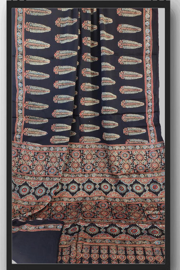 Ajrakh Print Modal Silk Saree - Cherriscope